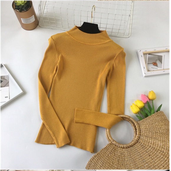 ✨COMING SOON✨Cute Ribbed High Neck Tee Shirts - Picture 6 of 8